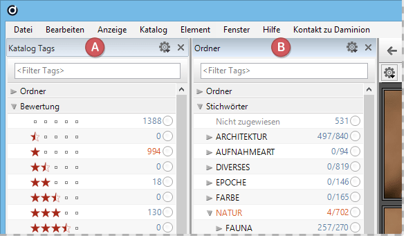 Zwei Tag Panels nebeneinander