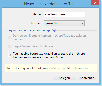 In Daminion ein neues benutzerdefiniertes Tag erstellen