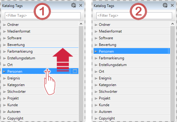 Tags manuell sortieren im Katalog Tags Panel