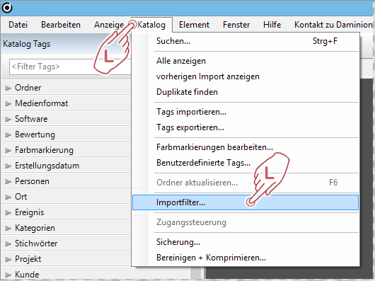 Importfilter in Daminion aufrufen