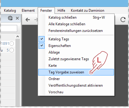 Tag Vorgaben zuweisen im Daminion Menü