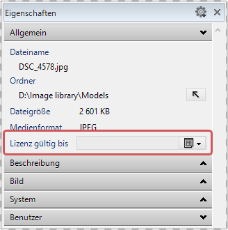 Ein Lizenz-Ablaufdatum setzen im Eigenschaften Panel