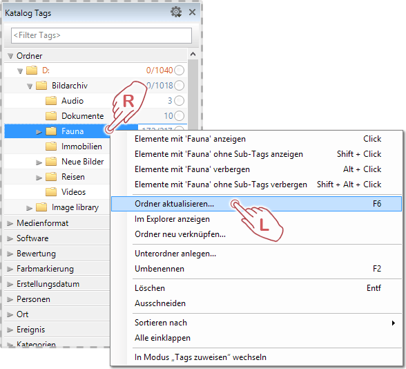 Ordner aktualisieren im Katalog Tags Panel