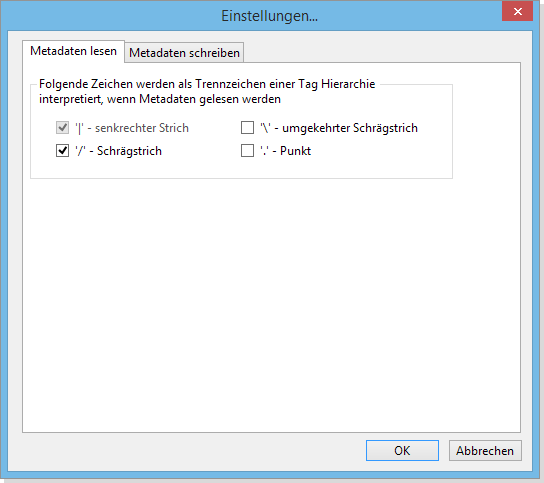 Metadaten Einstellungen im Daminion Server Administrations Panel