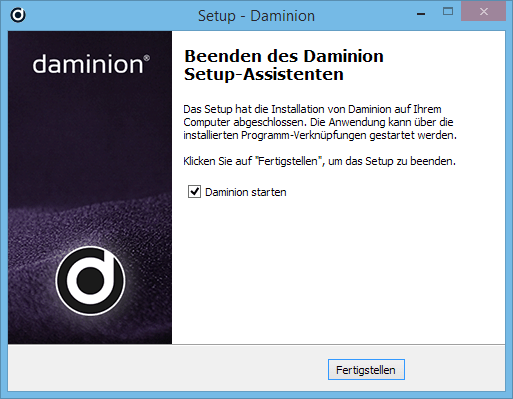 Daminion Standalone Setup Dialog - Setup beendet