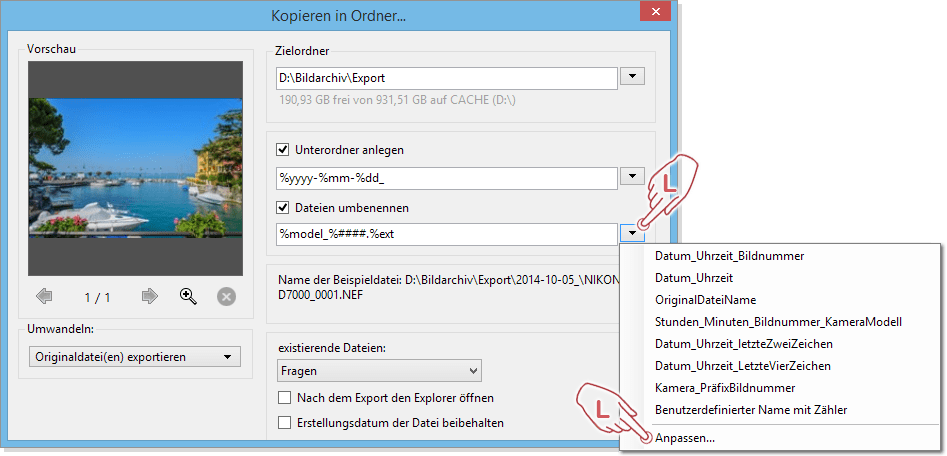 Vorlageneditor in Daminion