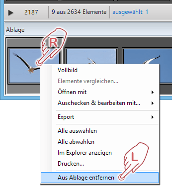 Element aus der Ablage entfernen